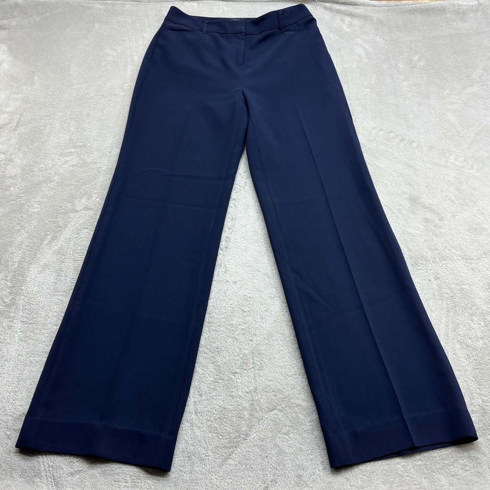 White House Black Market Wide Leg Pants Women 0R Navy Blue Career Modern Trouser